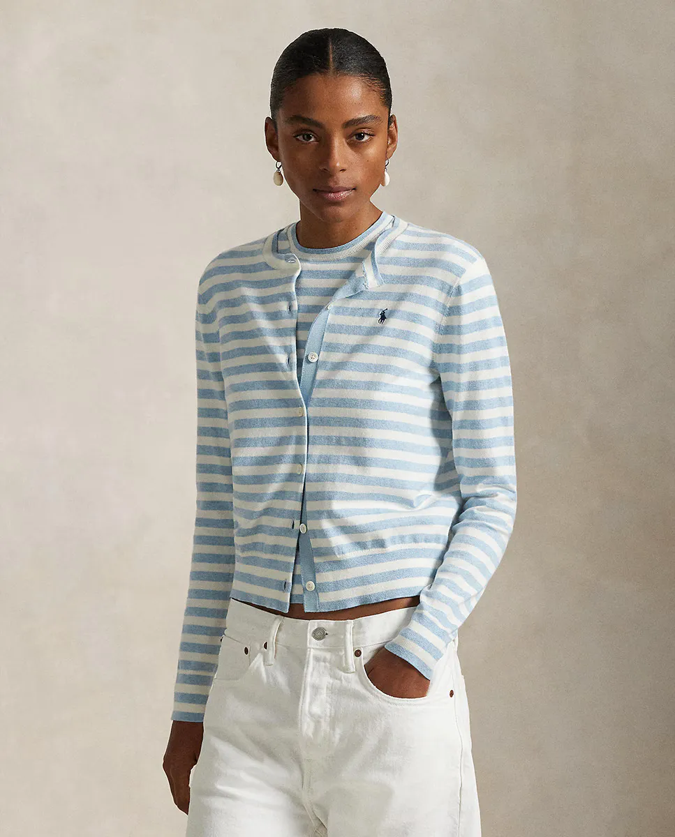 

Женский хлопковый кардиган с вышитой лошадью Polo Ralph Lauren, светло-голубой