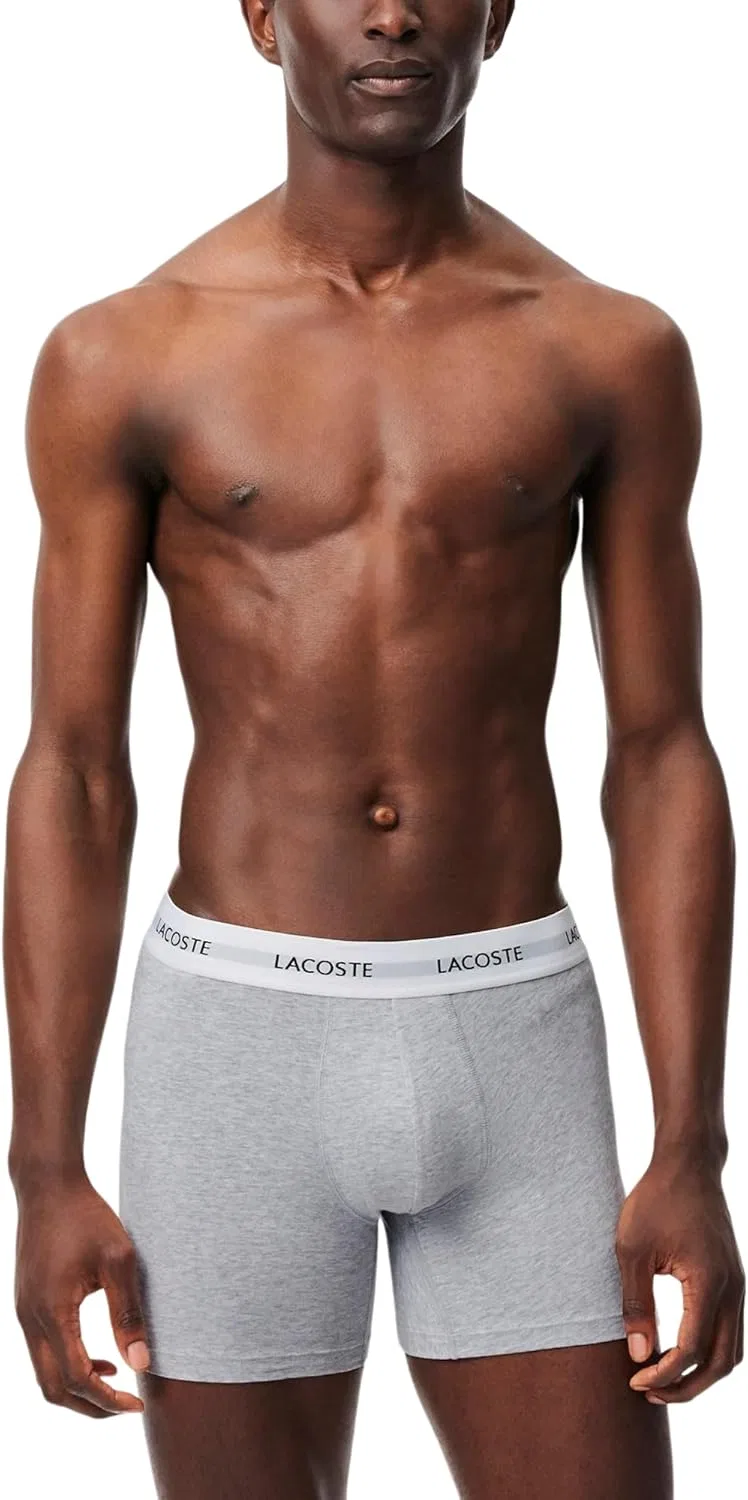 Боксеры Lacoste Cotton Stretch Essentials, набор из 3 пар, черный/белый/серый — фото 2