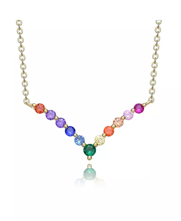 

Ожерелье с V-образным кулоном из стерлингового серебра с радужными кубическими цирконами Genevive, multi-color