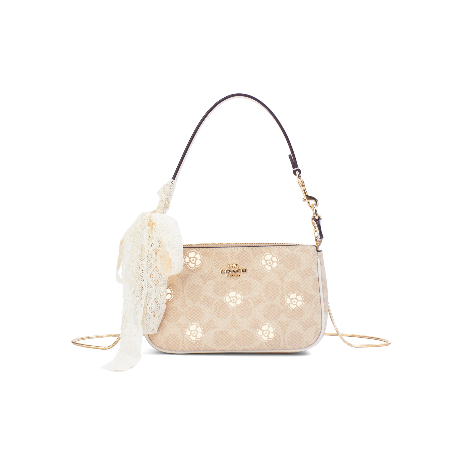

COACH Женская маленькая одноручная сумочка из лакированного полотна, Dream Camellia