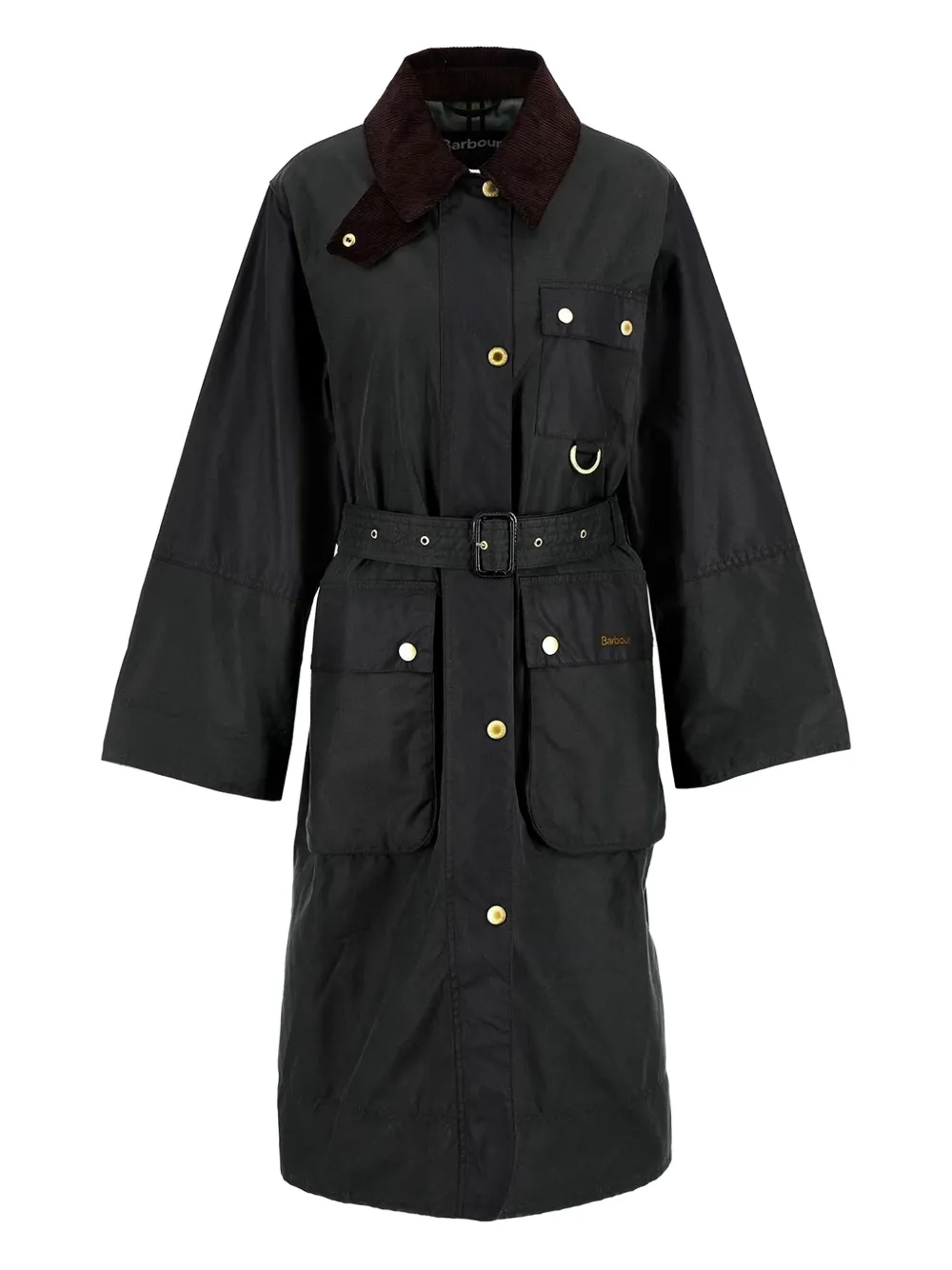 

Пальто с поясом и клетчатыми манжетами Barbour, черный