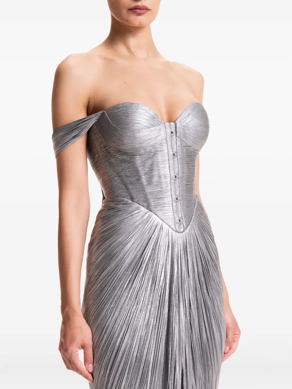 

Плиссированное платье Susie с открытыми плечами Maria Lucia Hohan, серебряный