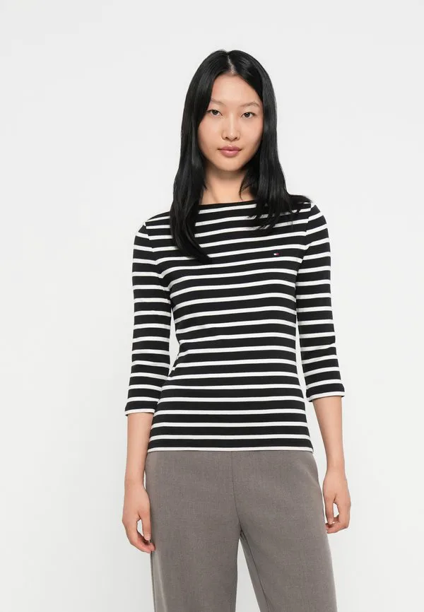 

Футболка с вырезом-лодочкой, рукавами три четверти, длинными рукавами. Tommy Hilfiger, Black/Ecru, Черный, Футболка с вырезом-лодочкой, рукавами три четверти, длинными рукавами. Tommy Hilfiger, Black/Ecru