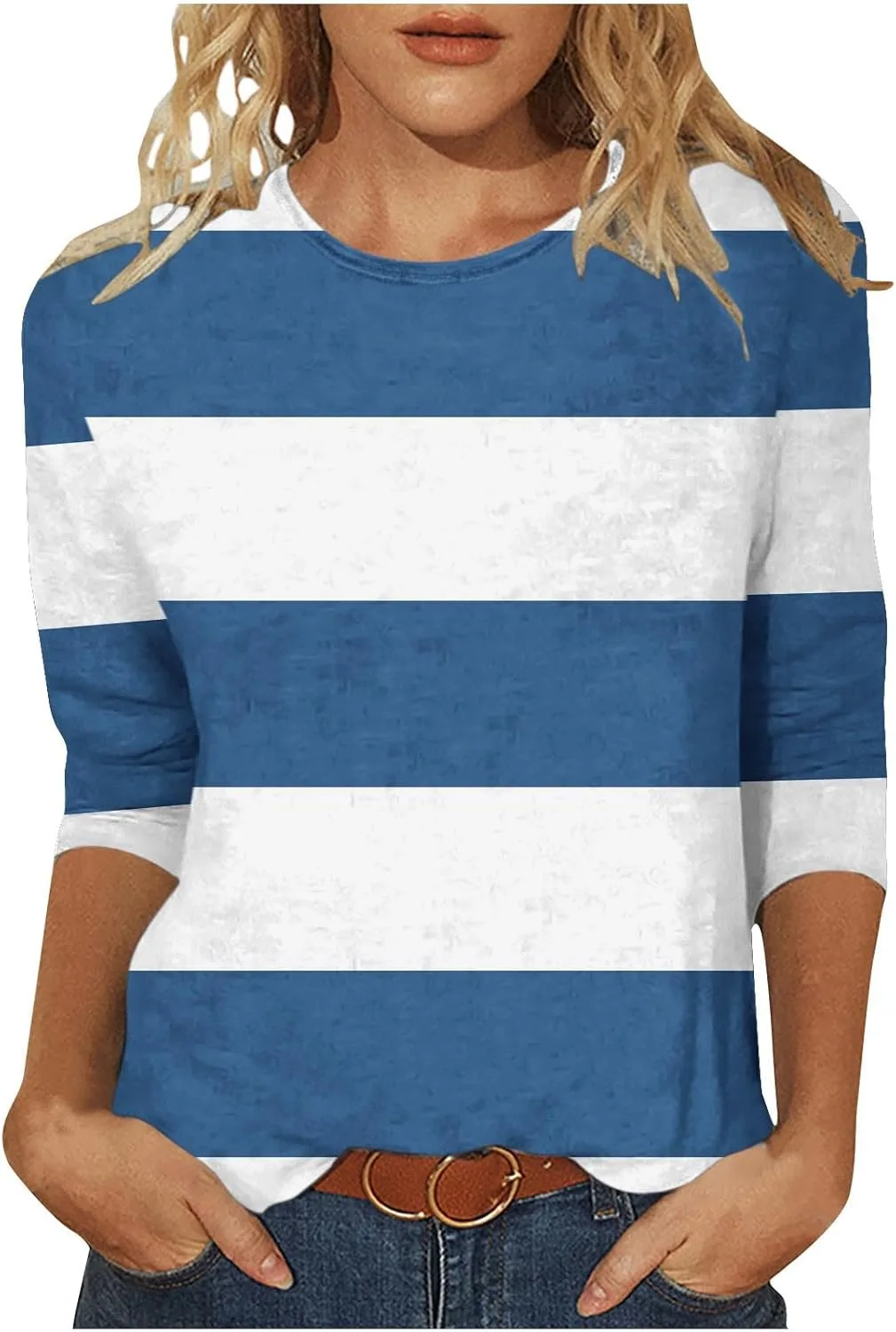 

Женские топы Plus Size с рукавом 3/4, полосатые, casual FZYLQY