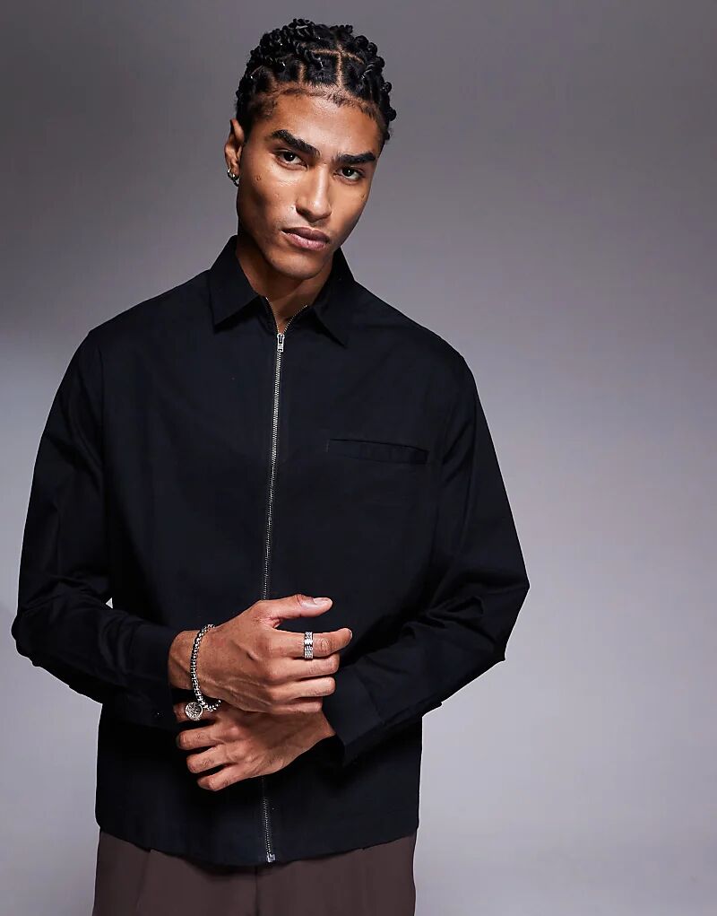 

Рубашка ASOS DESIGN классического кроя с разрезом по низу черного цвета