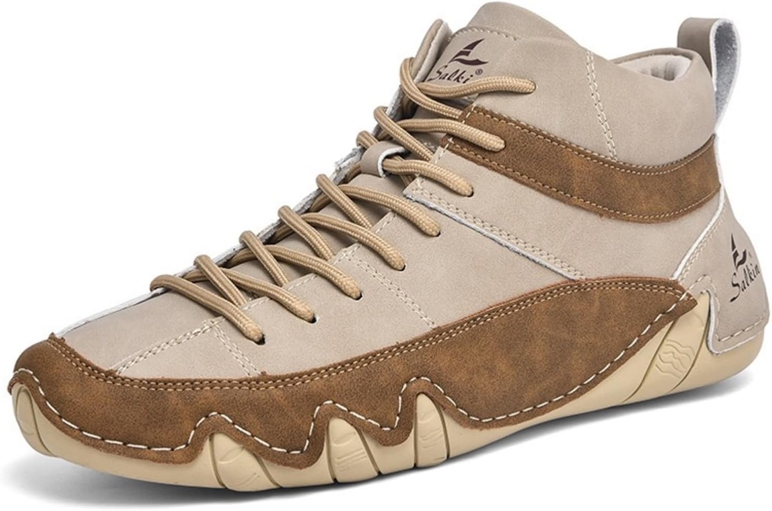 

Мужские классические кожаные ботинки Chukka на шнуровке, повседневные с круглым носком, высокие, противоскользящие, для ходьбы, вождения и ежедневного похода Khwfjas, слоновая кость