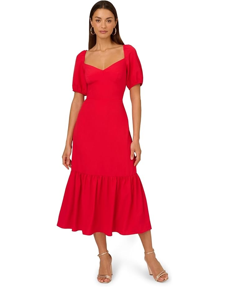 

Платье Adrianna Papell Puff Sleeve Midi Dress, цвет Scarlet