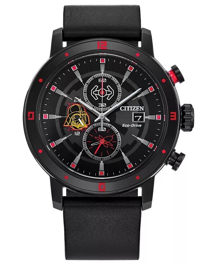 

Мужские часы Eco-Drive с хронографом «Звездные войны Дарт Вейдер», черный кожаный ремешок, 44 мм Citizen