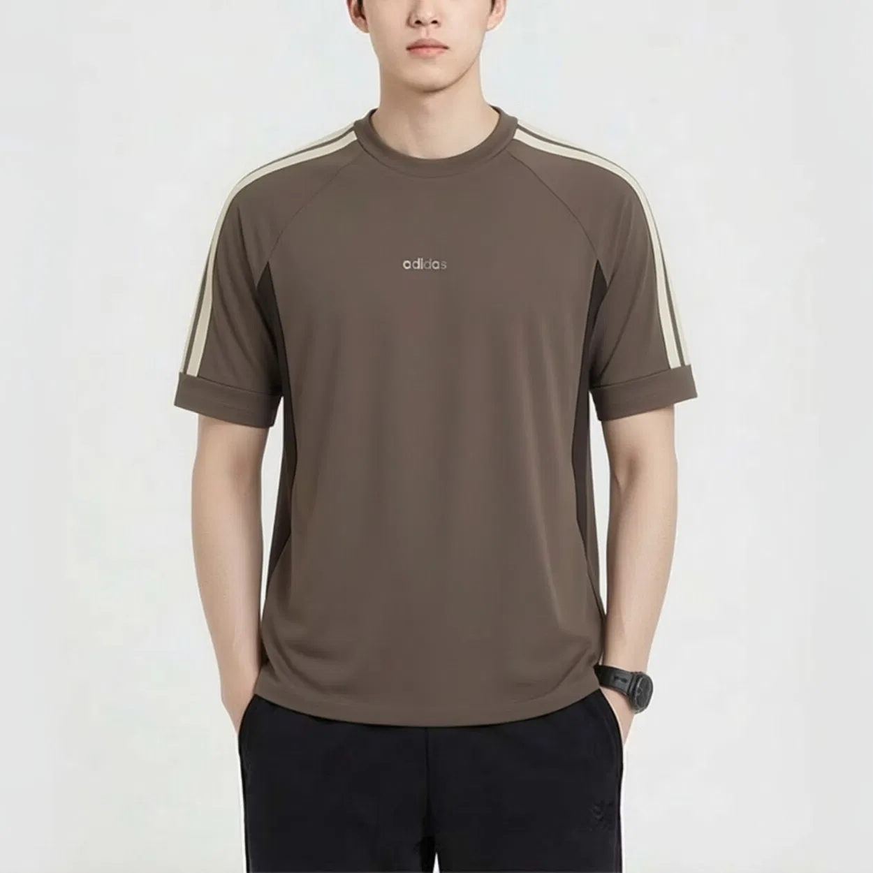Футболка мужская brown, круглая горловина, тонкая Adidas — фото 4