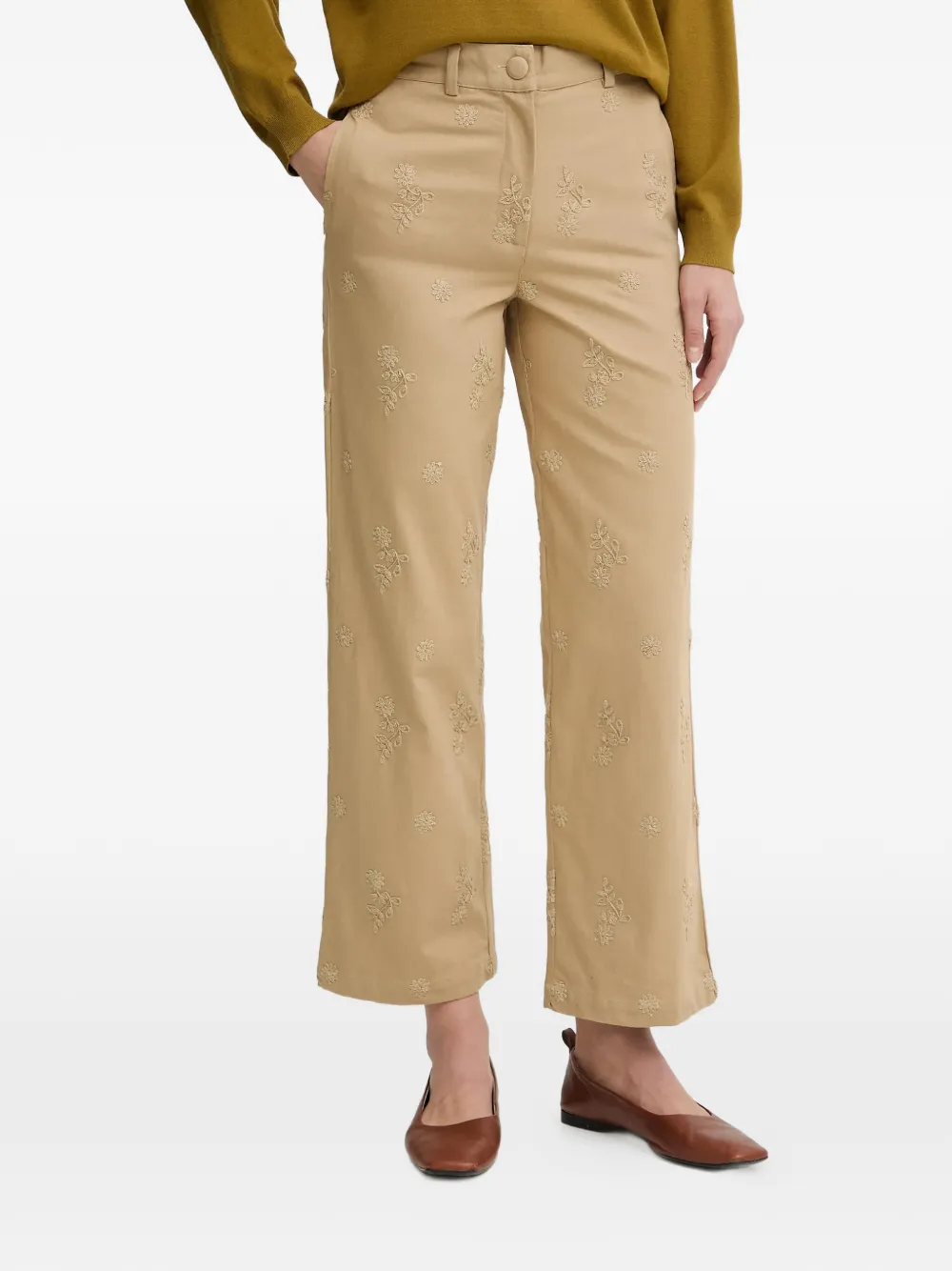 

Брюки с цветочной вышивкой Hoss Intropia, бежевый