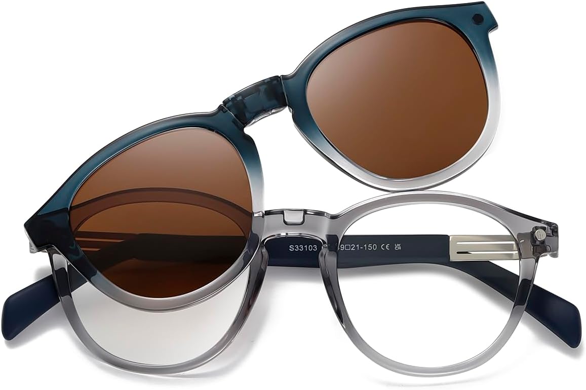 

Солнцезащитные очки с магнитной круглой оправой в стиле ретро, ​​поляризованные солнцезащитные очки Tr90 для улицы, защита от УФ-излучения UV400, унисекс weiyuchen, Grey With Brown