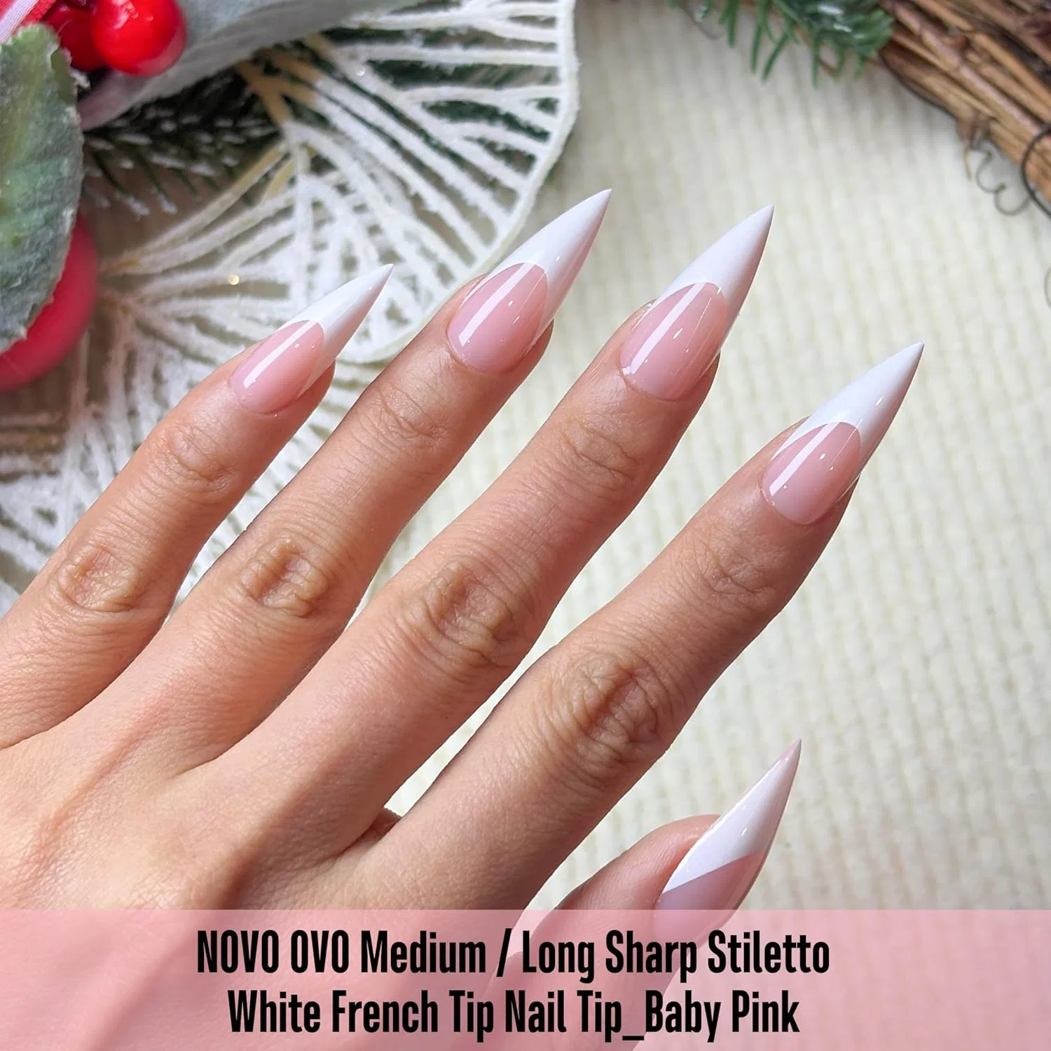 Накладные ногти Novo OVO French Tips Stiletto 160 шт. Novo Ovo, Medium Or Long White French Tip Sharp Stiletto Nail Tips Baby Pink_Eu — фото 2