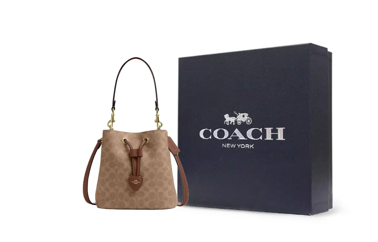 

COACH Роуэн Искусственная Кожа Сумка Панама Маленькая Женская Коричневая