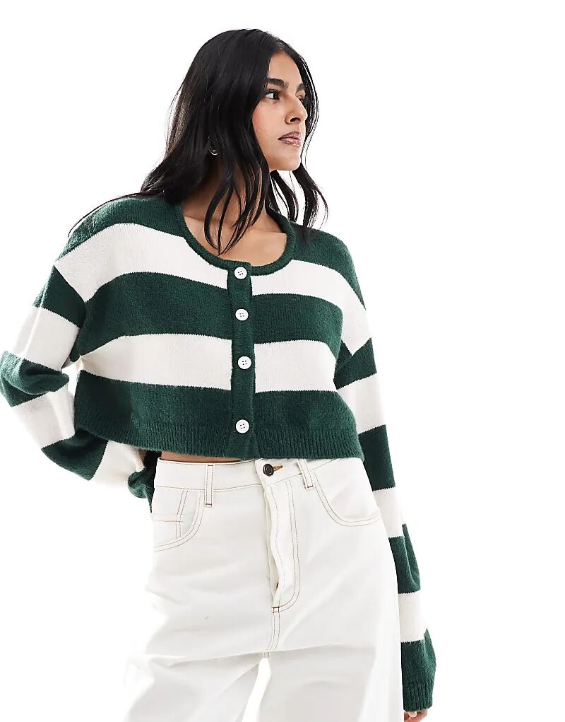 

Укороченный кардиган Pacsun Olive в полоску, бежевого и зеленого цвета