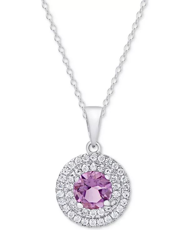 

Ожерелье с подвеской из серебра 925 пробы с аметистом (1-1/3 карата) и белым топазом (3/8 карата) Macy'S, silver