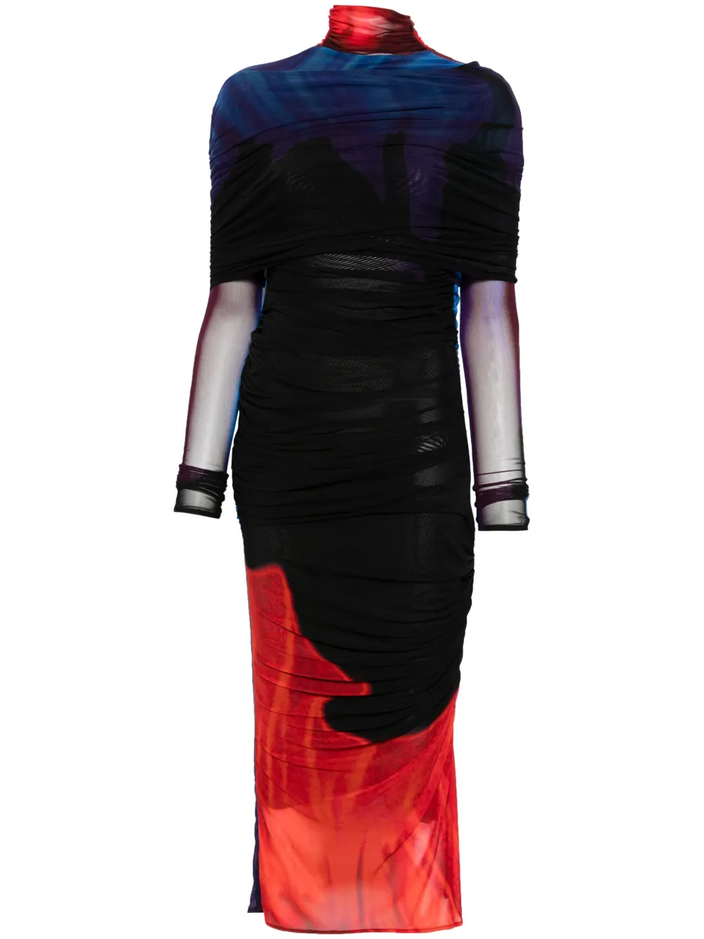

Полупрозрачное платье миди со сборками Mugler, синий