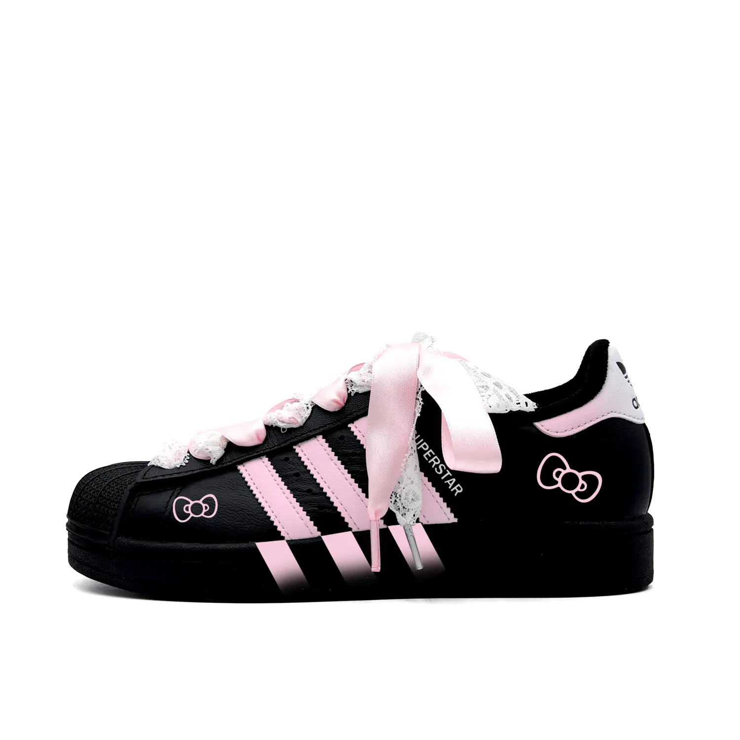 

Superstar 2 Pink Bowknot устойчивые к истиранию низкие детские скейтбординг кроссовки Black Pink для подростков Adidas Originals, черный/розовый