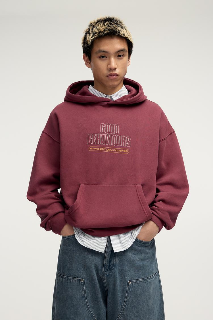 

Толстовка с капюшоном с графическим принтом «Хорошее поведение» Pull And Bear, бордовый