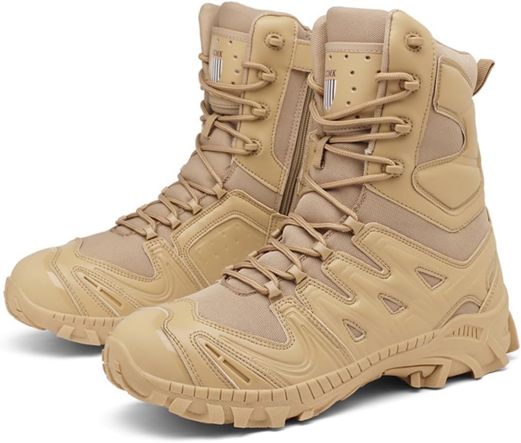 

Мужские боевые ботинки Bitiger с боковой молнией, на липучке, для повседневной носки, походов и тактических операций, 525sand