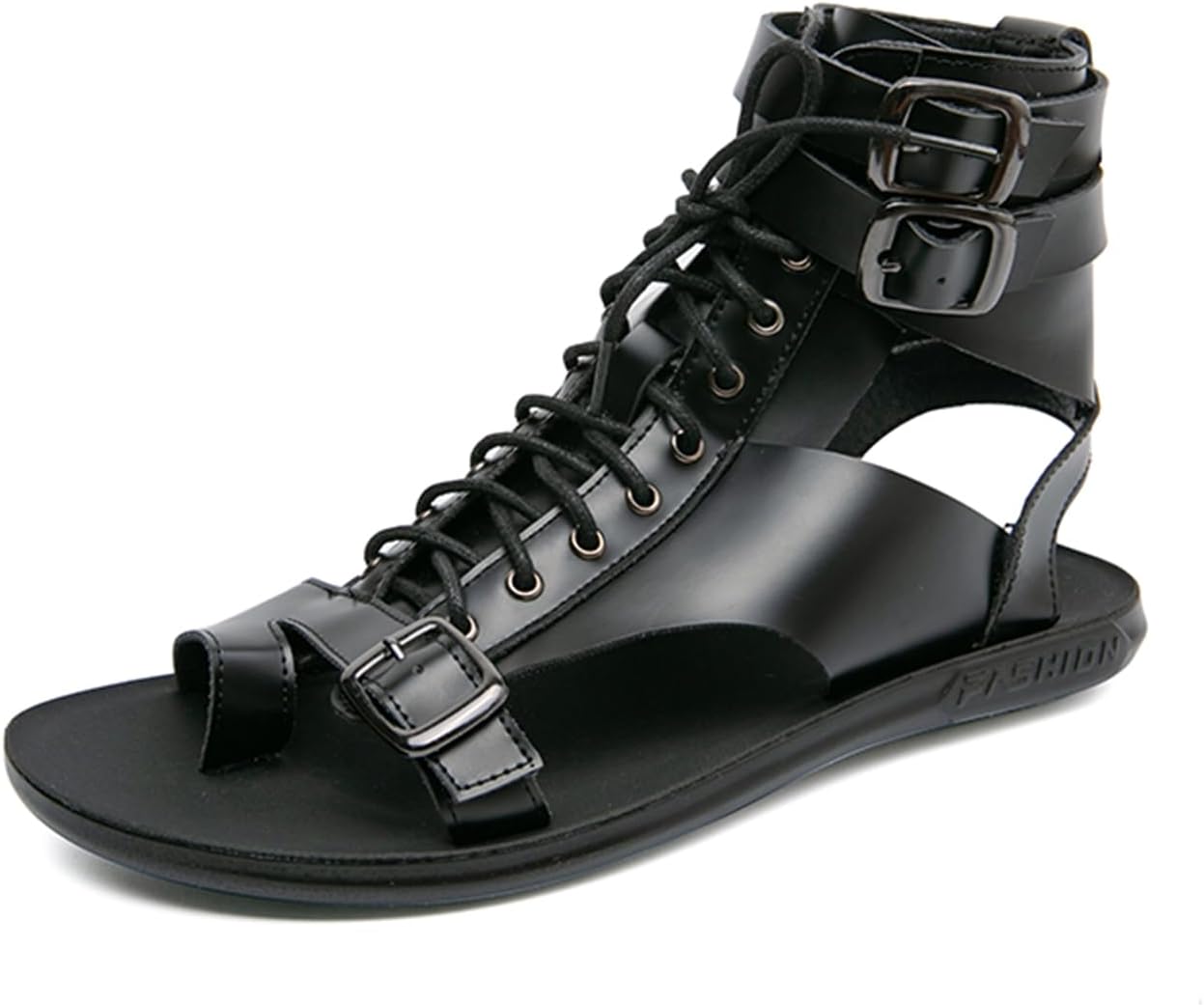 

Мужские сандалии Abborora, римские сандалии, повседневные, противоскользящие, дышащие, на шнуровке с пряжкой, высокие пляжные туфли, черный