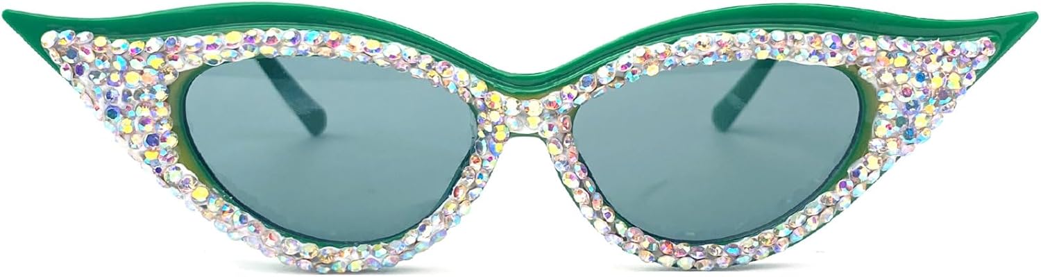 

Модные солнцезащитные очки «кошачий глаз» с бриллиантами для женщин, солнцезащитные очки со стразами, большие винтажные очки с острым носком и блестящими кристаллами mincl, Green