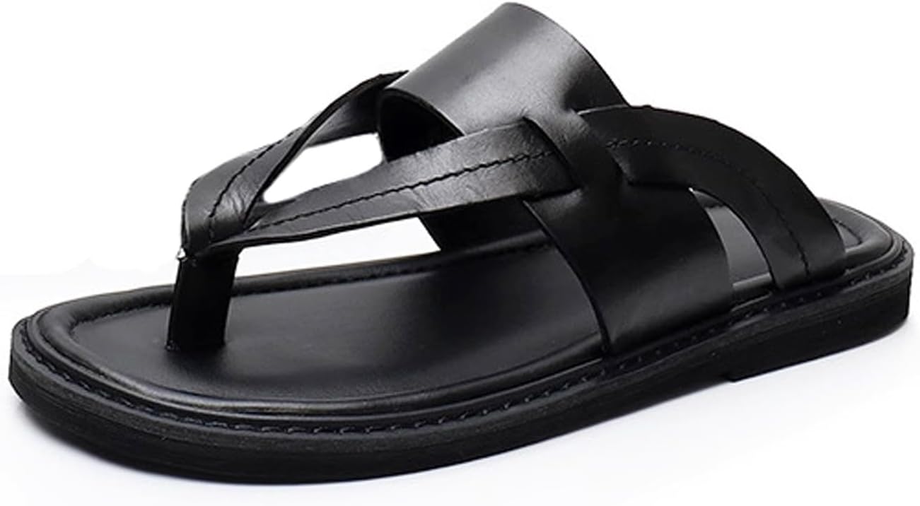 

Мужские шлепанцы Santimon с зажимом, для улицы и пляжа, противоскользящие, из натуральной кожи, стильные, удобные, современные повседневные летние тапочки для мужчин, черный