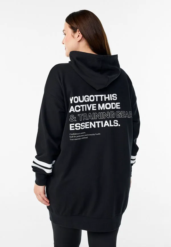 

Толстовка на молнии langer mit с принтом Active By Zizzi, Black Essentials, Черный, Толстовка на молнии langer mit с принтом Active By Zizzi, Black Essentials