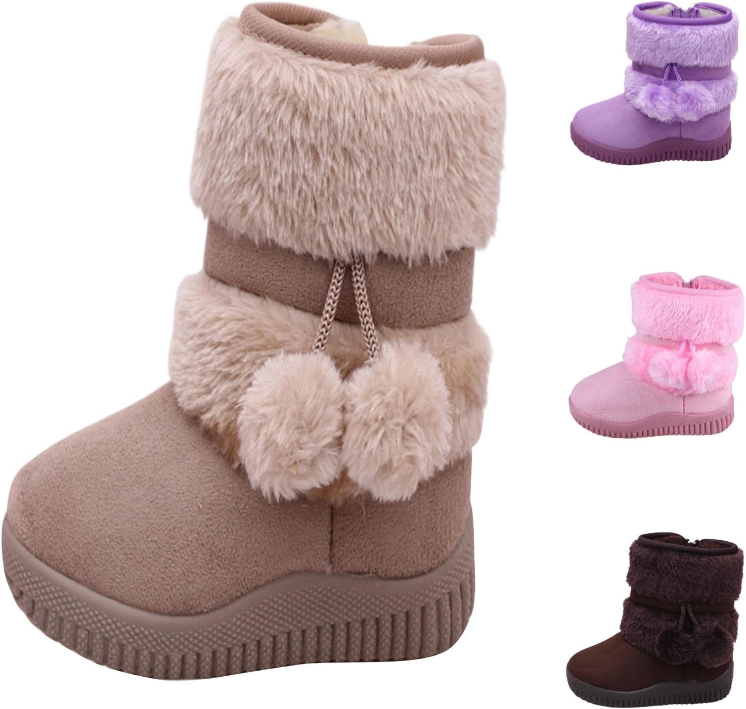 

Детские зимние сапожки для девочек, средняя высота, боковая молния, однотонные, с флисовой теплой подкладкой, пушистые, с нескользящей подошвой, для улицы Generic, #01 Beige