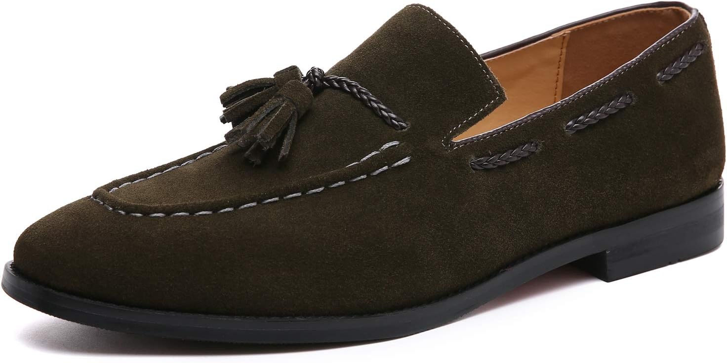 

Мужские лоферы Santimon с кисточками и бахромой из замши, повседневные туфли для вождения, мокасины, зеленый