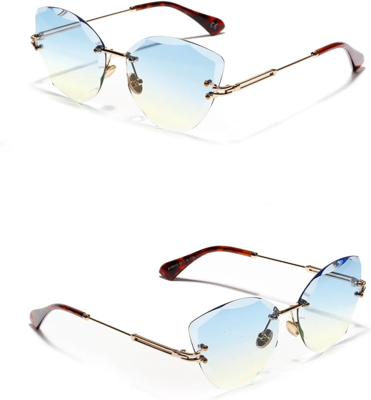 

Ретро металлические солнцезащитные очки «кошачий глаз» без оправы, градиентные, модные, с бриллиантовым блеском, защита от УФ-излучения UV400 TKKTLLT, Blue Yellow