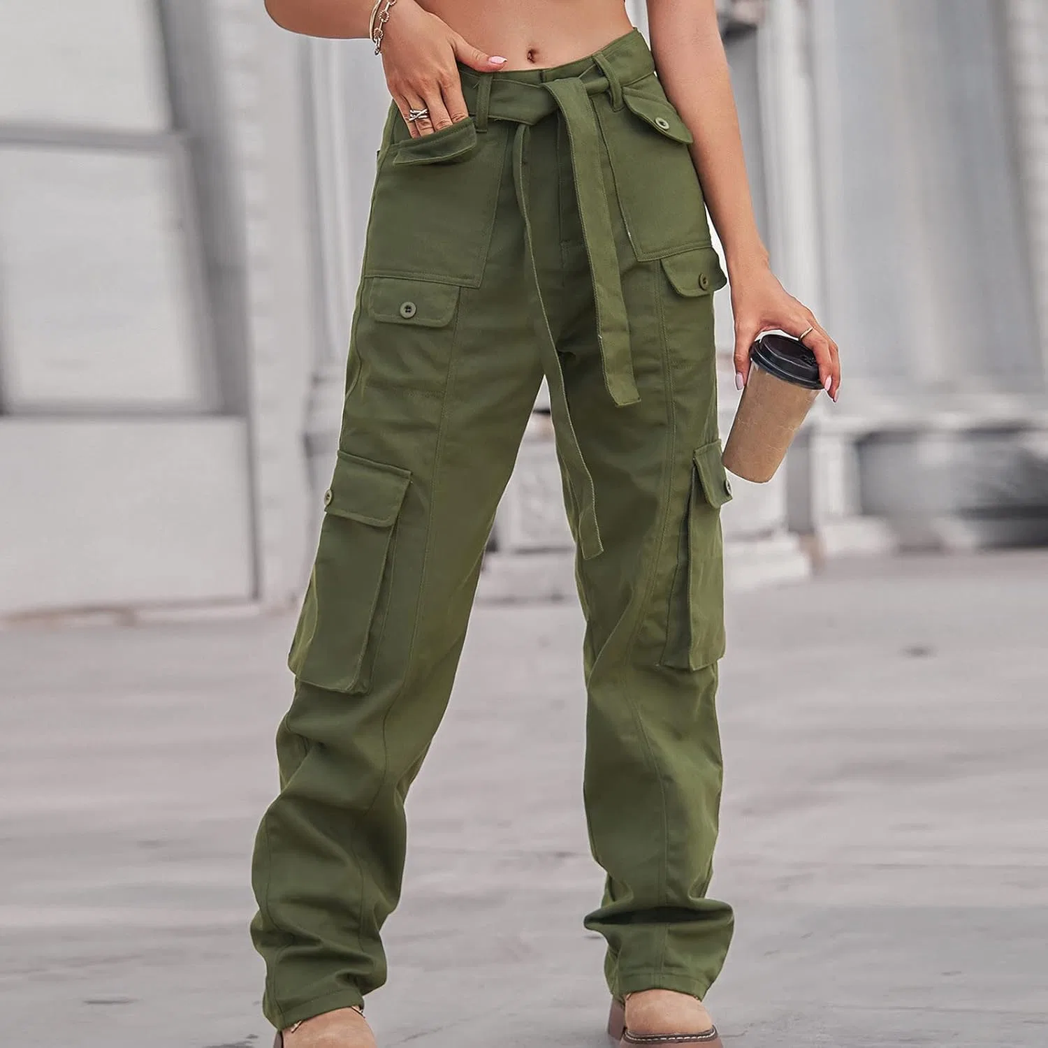 Джинсы свободные, Womens Jeans, хаки — фото 4