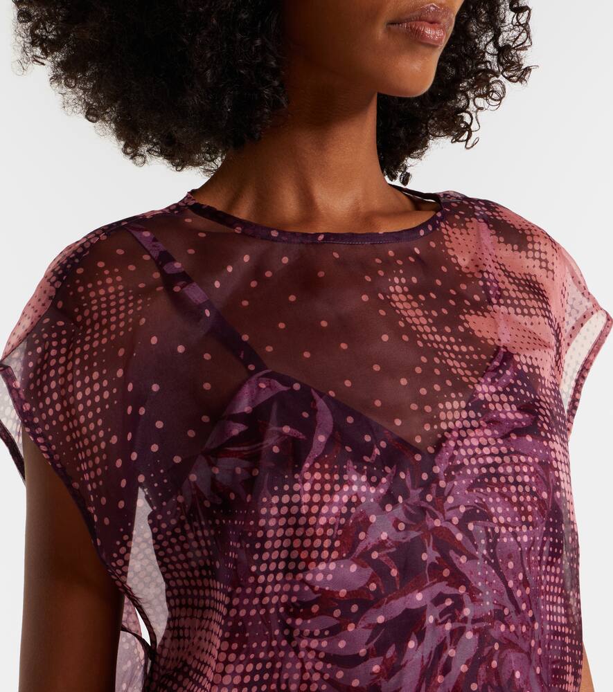 Многослойный топ из смесового шелка с принтом Dries Van Noten, Burgundy — фото 4