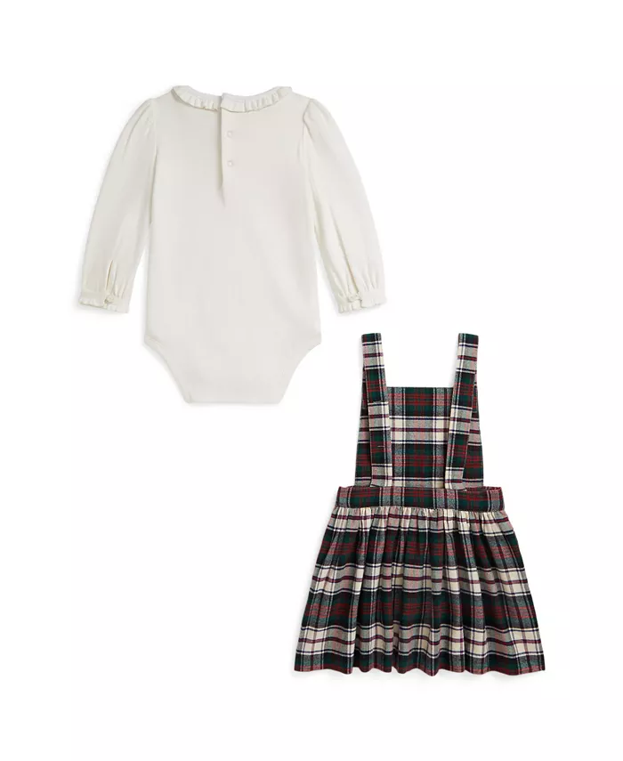 Детский комплект для девочек: боди Interlock и платье Brushed Oxford из 2 предметов Polo Ralph Lauren, мультиколор — фото 2