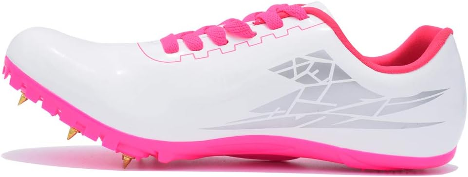 

Кроссовки с шипами THESTRON для трека, мужские и женские, для беговых дистанций, спортивные кроссовки для спринта, легкая атлетика, бег с шипами, для мальчиков и девочек , белый/розовый