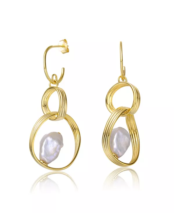 

Двойные серьги-полукольца из стерлингового серебра 14 карат с покрытием из желтого золота и барочным белым пресноводным жемчугом Genevive, gold