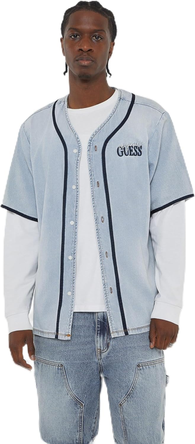 

Джинсовая бейсбольная футболка GUESS Originals, Go Lt Wash Denim Shirt, Серый, Джинсовая бейсбольная футболка GUESS Originals, Go Lt Wash Denim Shirt