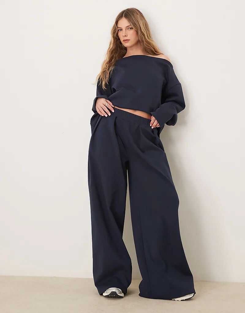 

Широкие брюки интерлок ASOS DESIGN темно-синего цвета — часть комплекта