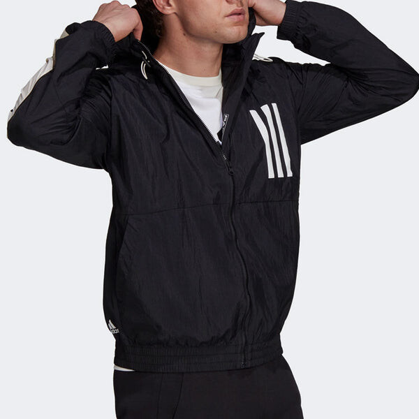 Куртка men's wnd mother contrasting colors windproof hooded logo jacket black Adidas, черный — фото 3