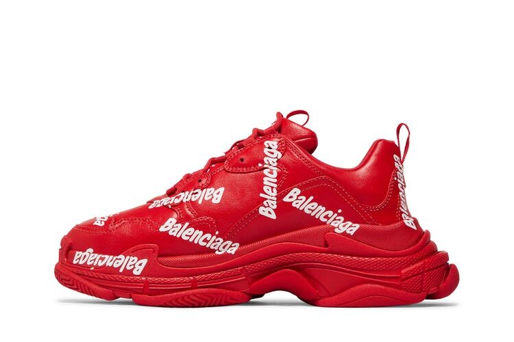 Кроссовки Balenciaga Triple S Sneaker Allover Logo - Tomato Red, красный — фото 3