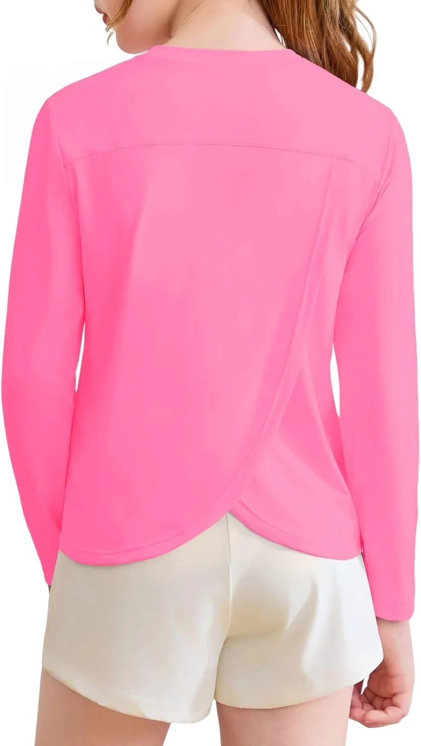 Футболка для девочек с длинным рукавом, спинкой с разрезом, Haloumoning, Hot Pink