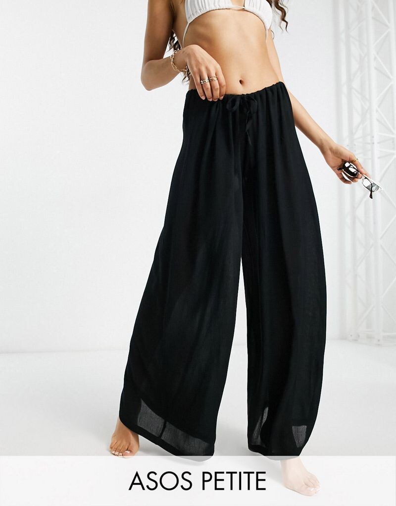 

Черные пляжные брюки палаццо с кулиской ASOS DESIGN Petite