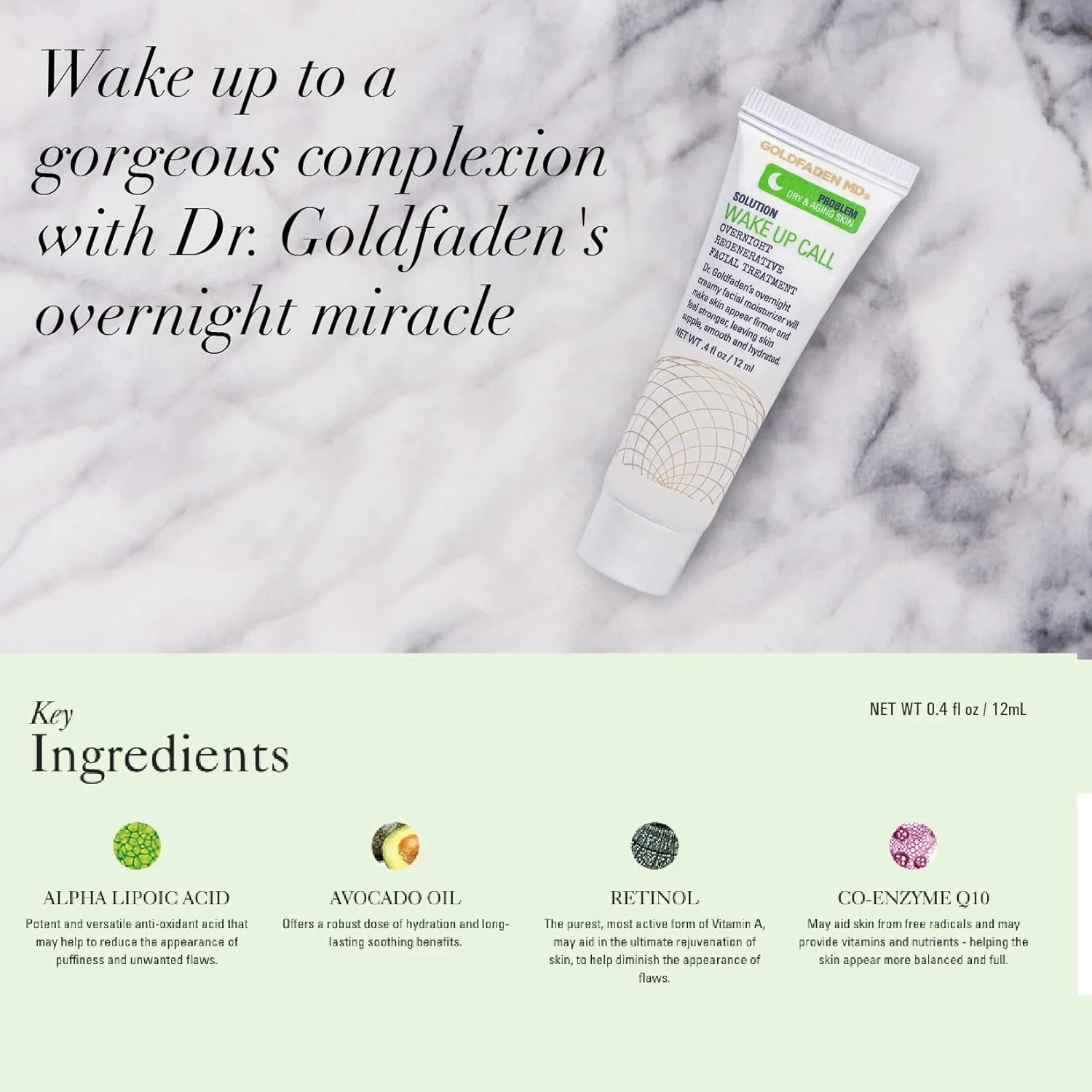 Крем для лица Goldfaden Md — Ночной увлажняющий Dr. Goldfadens Wake Up Call для сухой и стареющей кожи с, 12.1 мл — фото 4