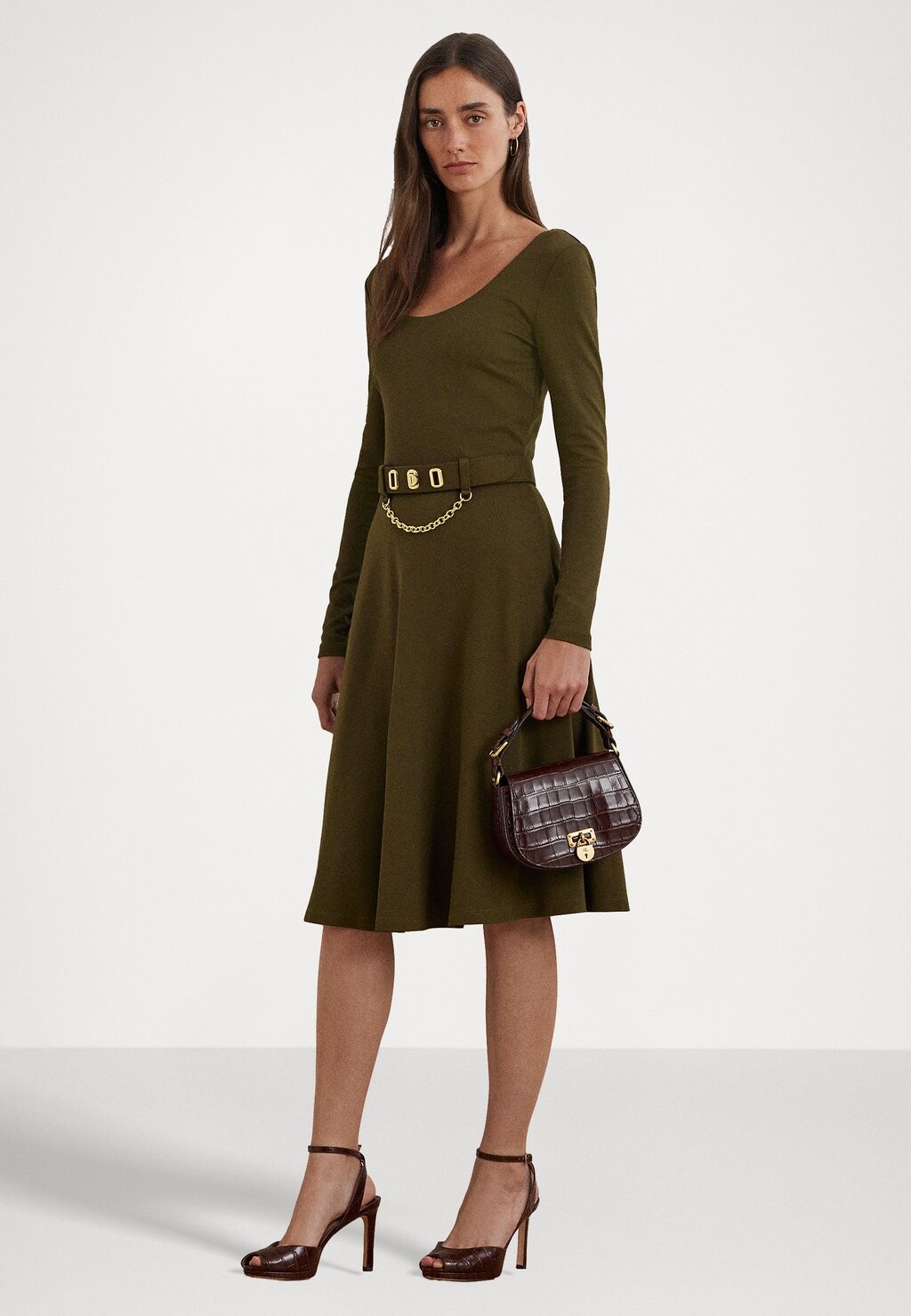 

Платье из джерси BELTED PONTE FIT-AND-FLARE DRESS Lauren Ralph Lauren, зеленый