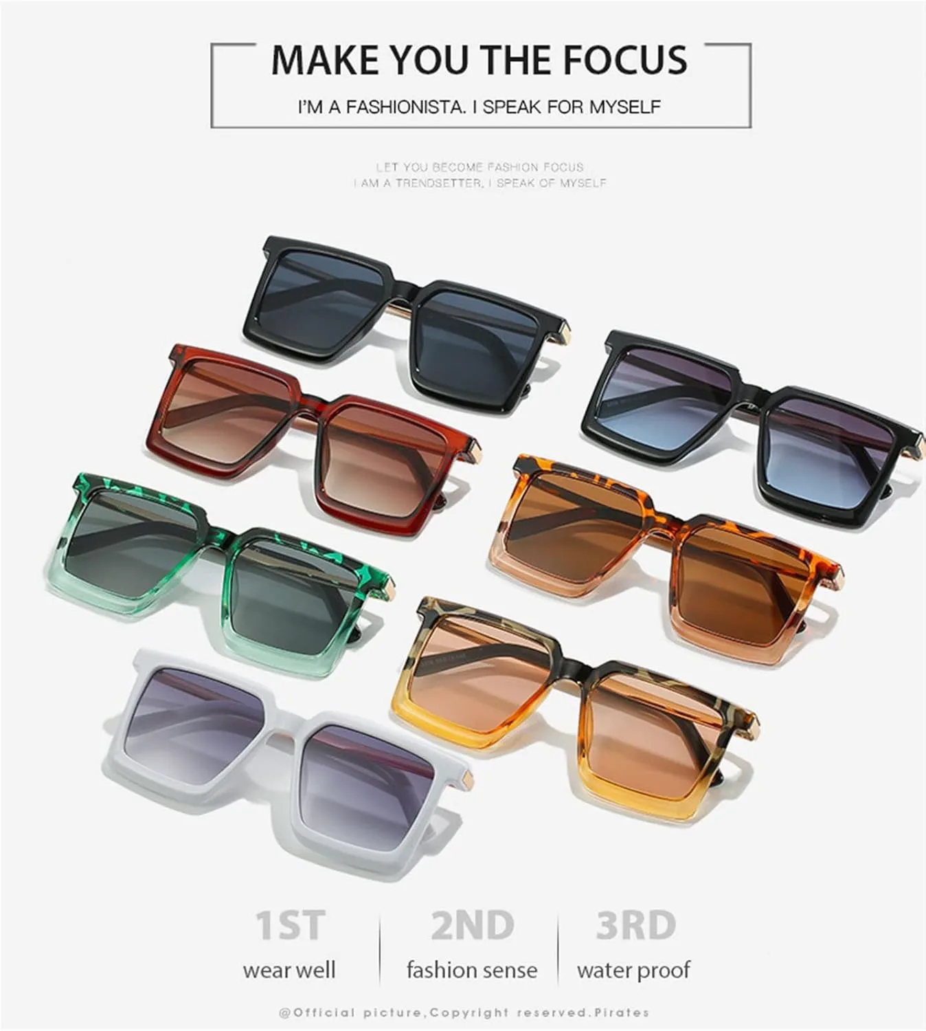 

Модные квадратные солнцезащитные очки 2026 года для мужчин и женщин, для отдыха на природе, пляжа и в качестве подарка (Цвет: F, Размер: Средний) MTZJH, One Color