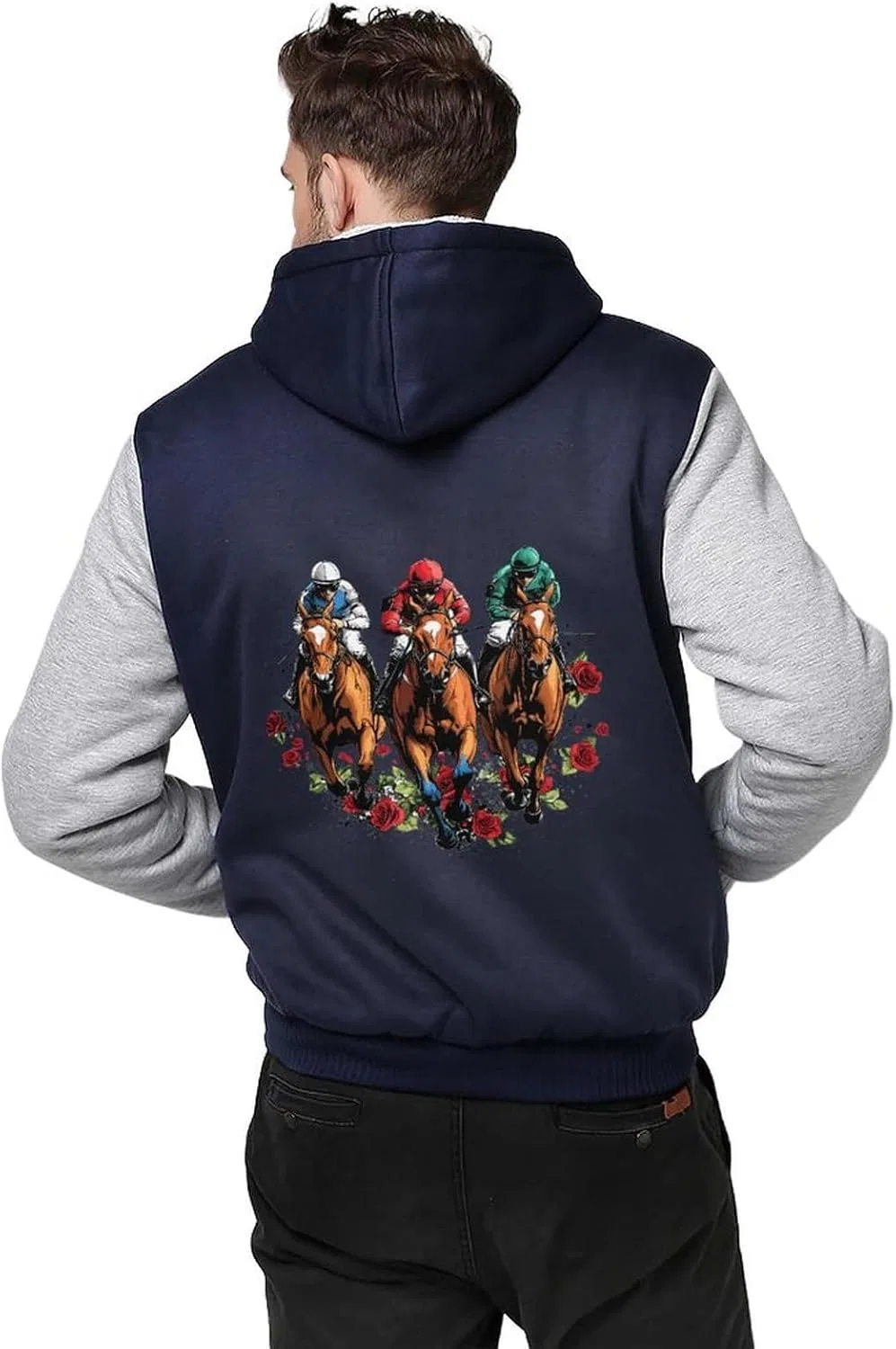 Generic Толстовка с капюшоном мужская Horse Racing Rose на молнии, флисовая куртка для зимы — фото 2