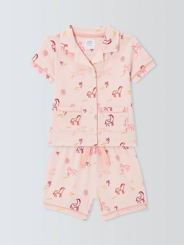 

Короткая пижама из хлопчатобумажного трикотажа baby pony John Lewis, розовый