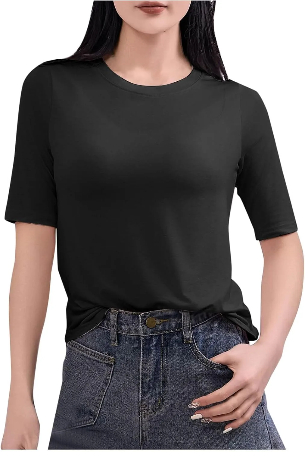 

Женская футболка с коротким рукавом, классический крой, легкая и свободная