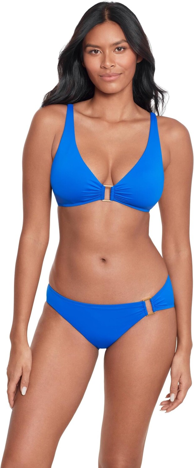 

Купальный топ LAUREN Ralph Lauren Beach Club Solids Ring Over the Shoulder Bikini Top, синий