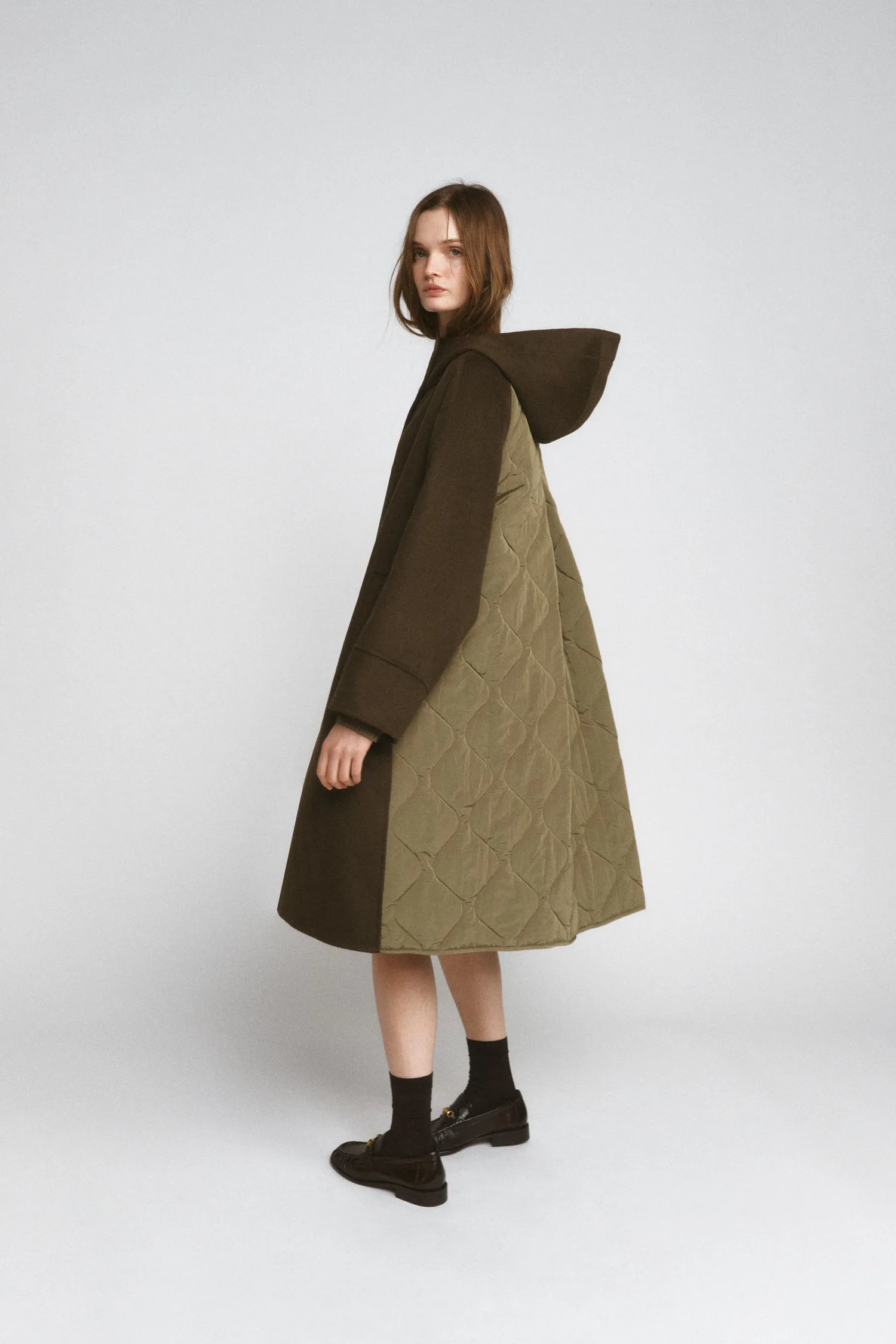 Комбинированная парка из шерсти, коллекция zw, лимитированная серия Zara, хаки — фото 3