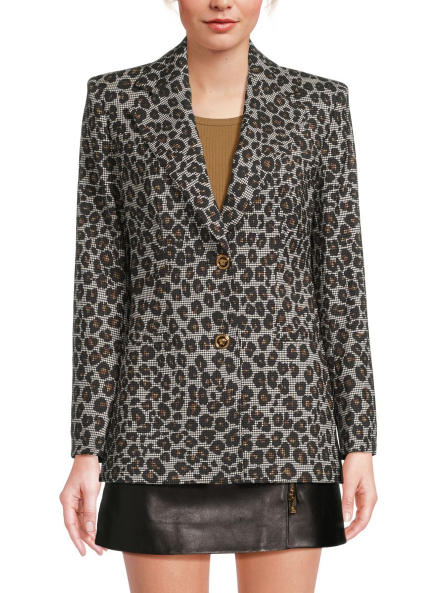 

Блейзер из смесовой шерсти с анималистичным принтом Versace, цвет Black Grey
